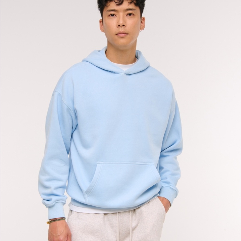 Abercrombie & Fitch Men's Pale Blue Hoodie Sweatshirt